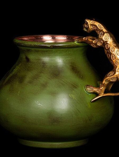 Green And Gold Copper Panther Vase - Image 2