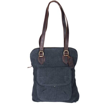 Jute Tote Bag With Flap Denim Blue - Image 2