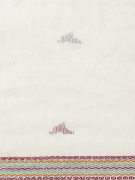 Handwoven white Linen Saree - Image 3