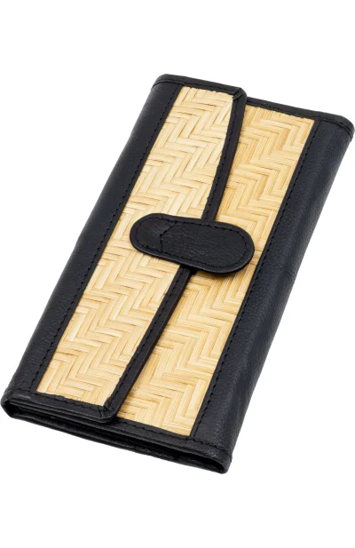 Leather Ladies Purse with Bamboo Work