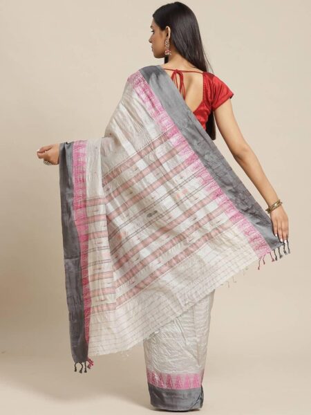 Dhaniakhali Tussar silk Saree in Grey Pink - Image 2