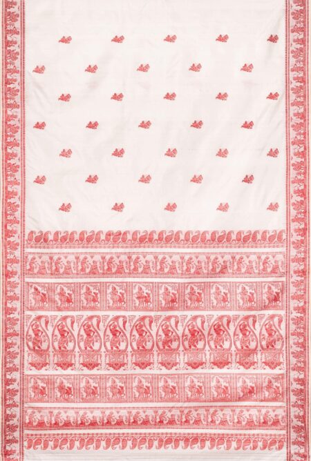 Baluchari Silk Saree - White & Red - Image 5