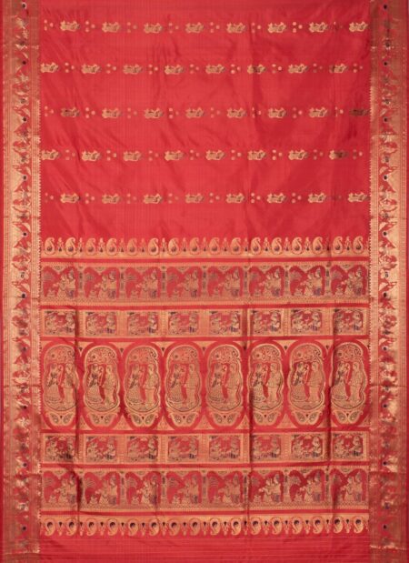 Baluchari Zari Meena Silk Saree - Red - Image 5