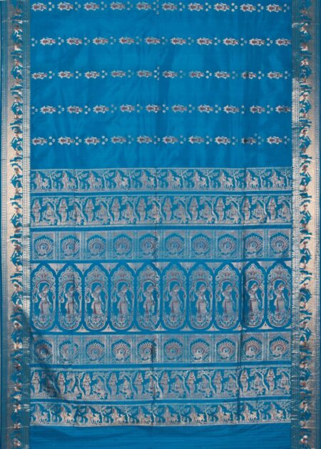 Baluchari Zari Meena Silk Saree - Blue - Image 5