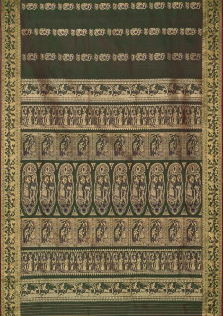 Baluchari Meena Silk Saree - Green - Image 5