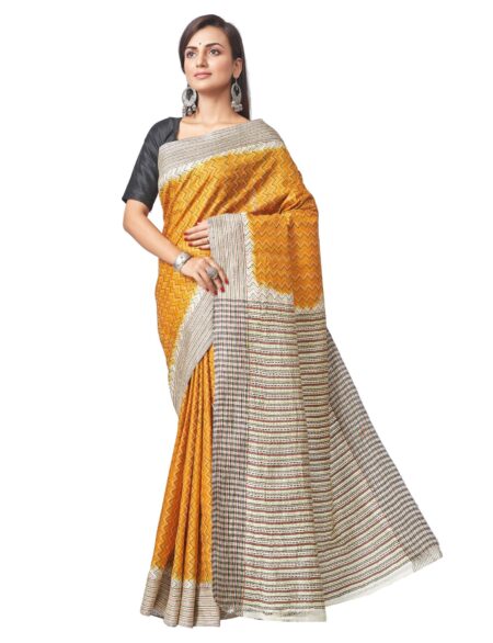 Kantha Silk Saree in Yellow Colour - Image 2