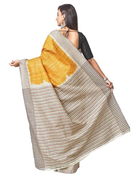 Kantha Silk Saree in Yellow Colour - Image 3