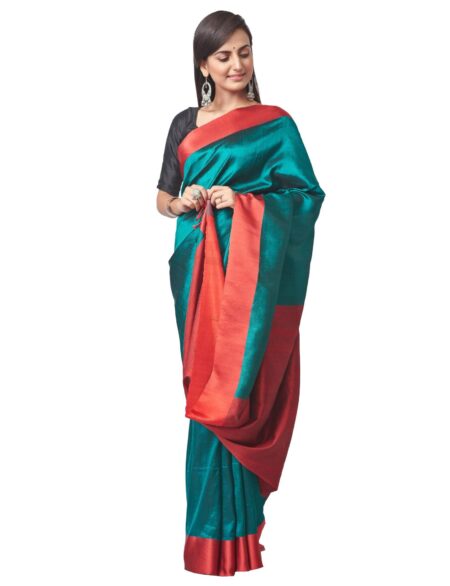 Green & Red Silk Saree - Image 2