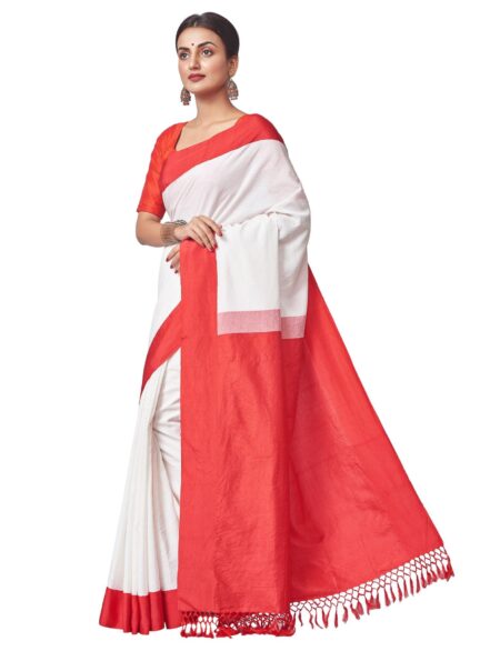 Cotton-Silk Cutshuttle Saree in Red and White - Image 3