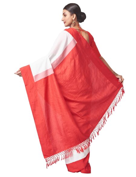 Cotton-Silk Cutshuttle Saree in Red and White - Image 2
