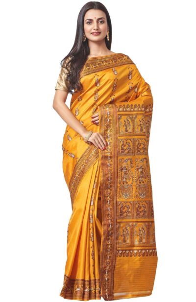 Baluchari Mina Silk Saree - Mustard Yellow