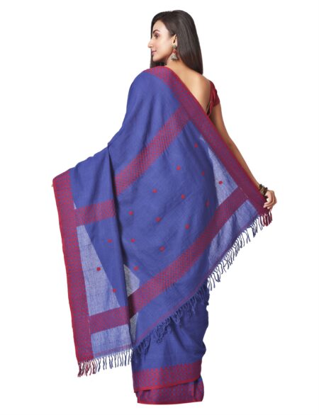 Dokhna Saree in Indigo with Red border - Image 3