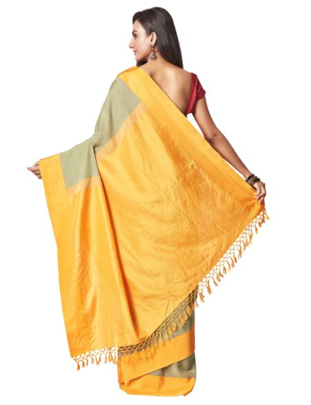 Cotton-Silk Cutshuttle Saree in Pastel Green and Yellow - Image 4