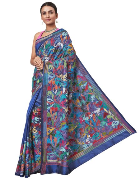 Kantha Silk Saree in Multicolour