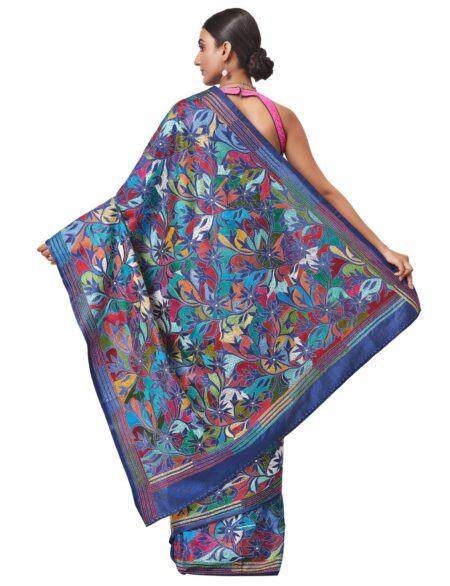 Kantha Silk Saree in Multicolour - Image 4