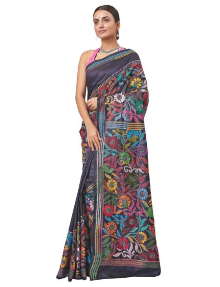 Kantha Silk Saree Multicolour - Image 3