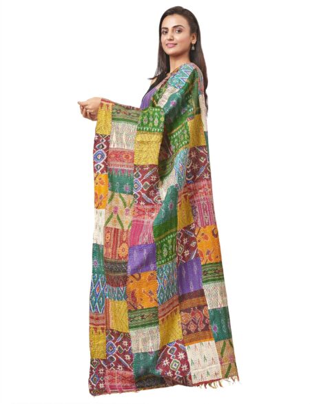 Handwoven Silk Multicolored Kantha Stitch Tappi Stole - Image 3