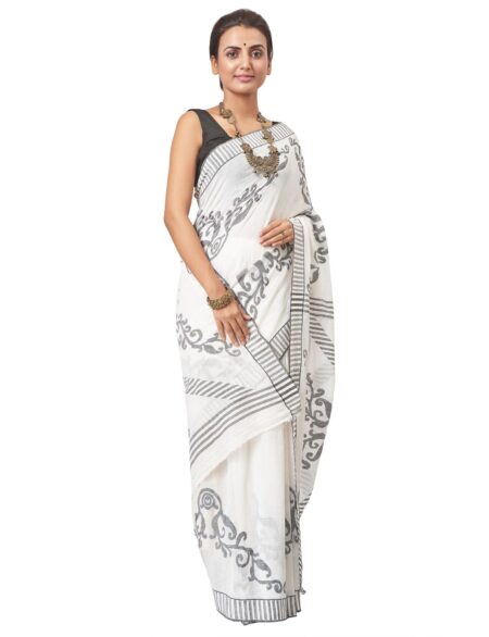 Muslin Jamdani Saree in White Colour - Image 2