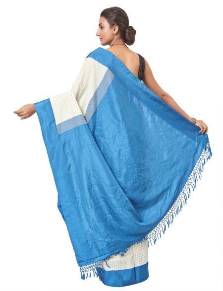 Cotton-Silk Cutshuttle Saree in Blue with White checkered - Image 3