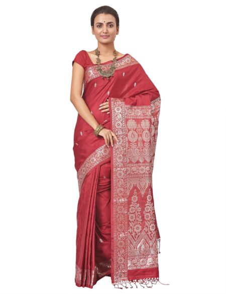 Tangail Silk Saree Maroon - Image 4