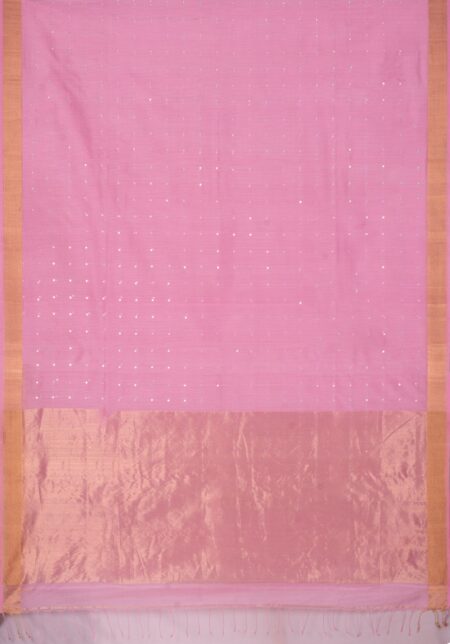 Handwoven Silk Saree with Tassel - Pink - Image 4