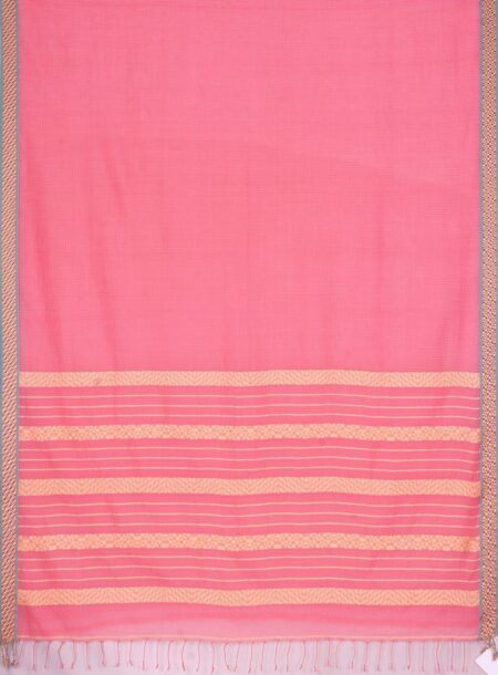 Handloom Cotton Silk Saree with Tassel - Pink - Image 4
