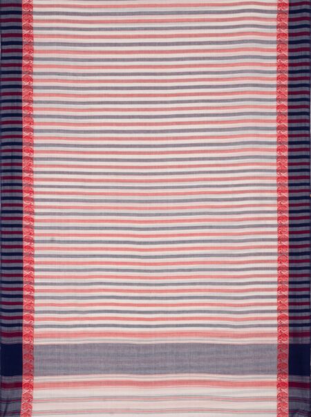 Handwoven Dhaniakhali Stripped Cotton Saree with Tassel - Image 4