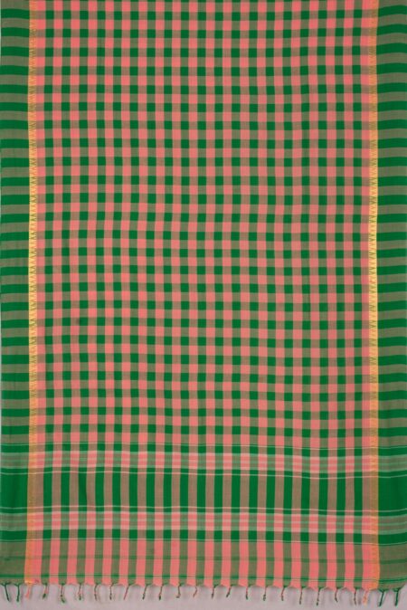Handwoven Dhaniakhali Checkered Cotton Saree with Tassel - Image 4