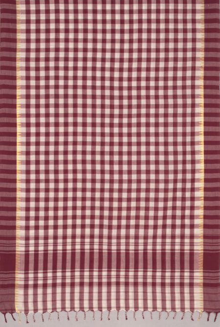 Handwoven Dhaniakhali Checkered Cotton Saree with Tassel - Image 4