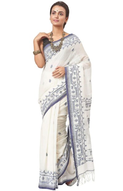 Muslin Jamdani Saree in White Colour