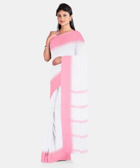 Handwoven White Mercerised Cotton Saree - Image 2