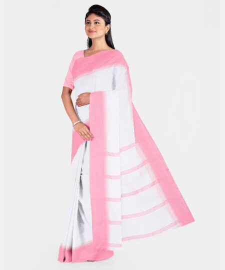 Handwoven White Mercerised Cotton Saree - Image 3