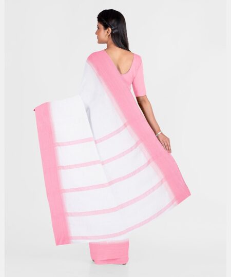 Handwoven White Mercerised Cotton Saree - Image 4