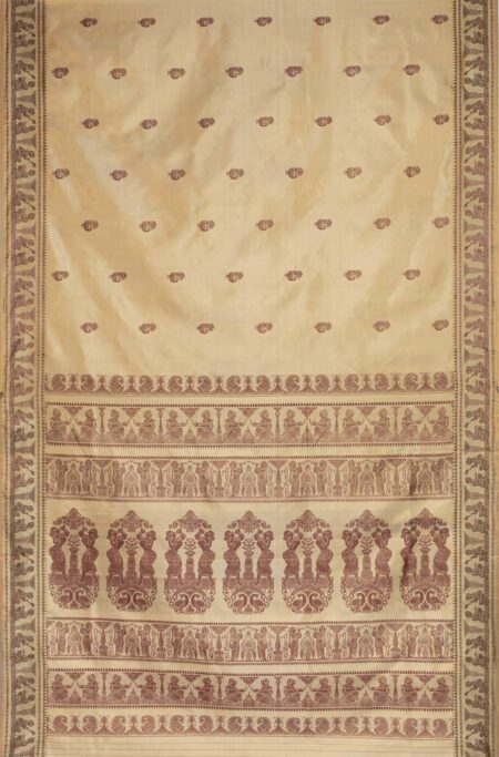 Baluchari Silk Saree  Beige - Image 4