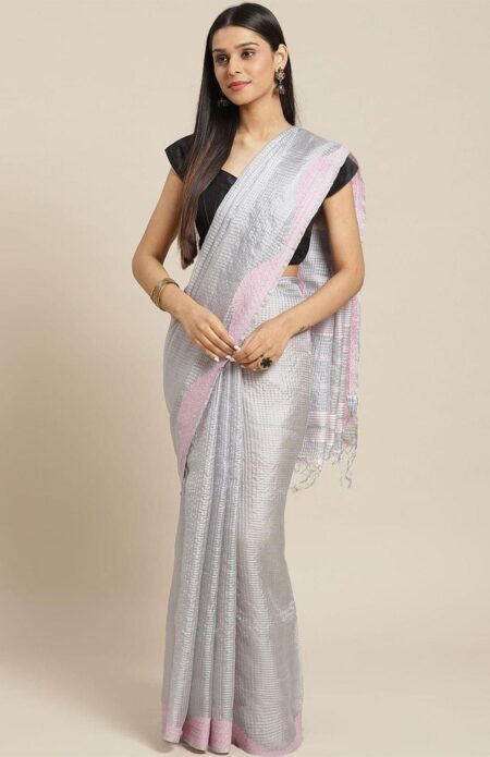 Handwoven Grey Jamdani Silk Saree