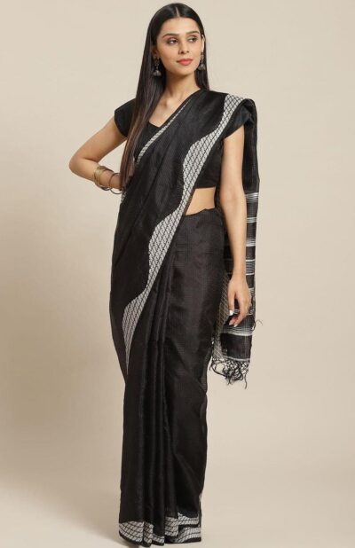 Handwoven Black Jamdani Silk Saree