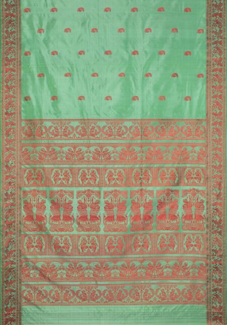 Baluchari Silk Saree Green - Image 4