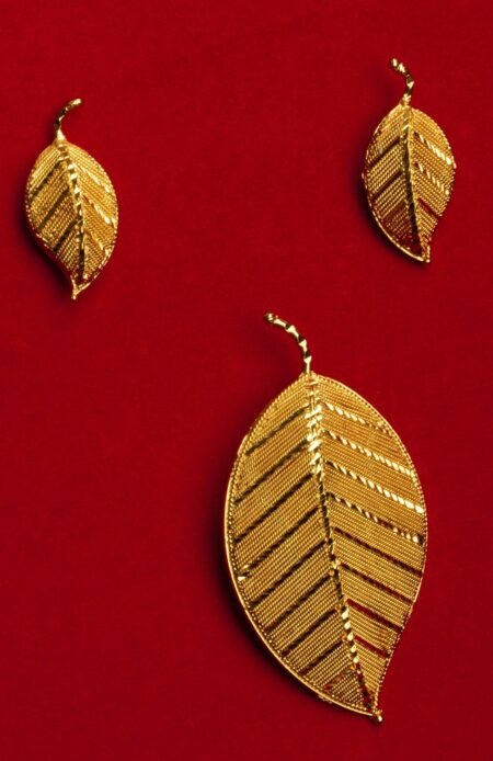 Gold-plated Leaf design Locket & Earrings
