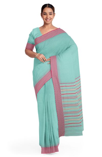 Handwoven Begumpuri Cotton Saree - Aqua