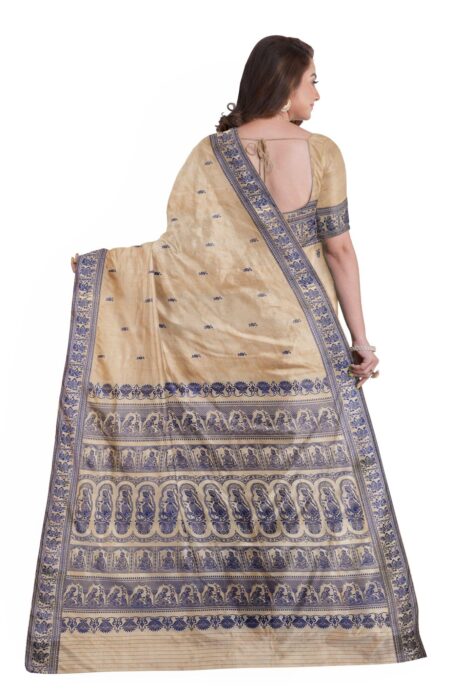 Baluchari Silk Saree Beige - Image 3