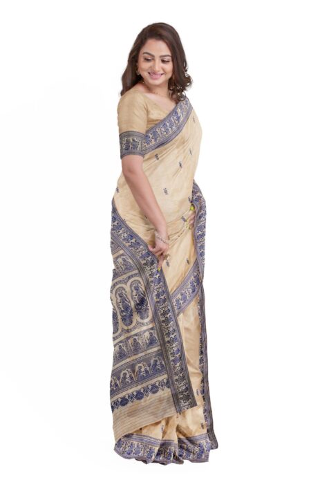 Baluchari Silk Saree Beige - Image 2