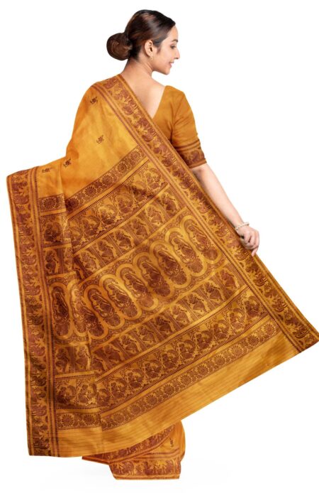 Baluchari Silk Saree Mustard Yellow - Image 3