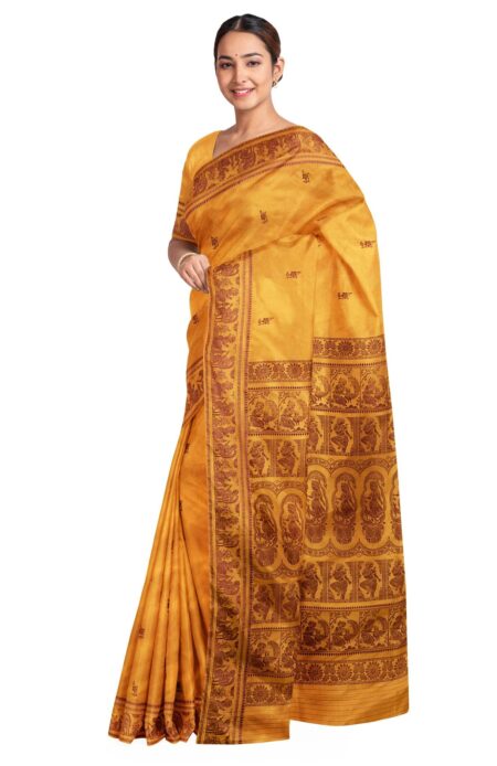 Baluchari Silk Saree Mustard Yellow - Image 2