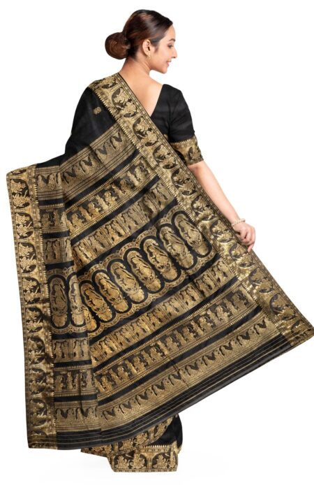 Handwoven Baluchari Silk Saree Black - Image 3