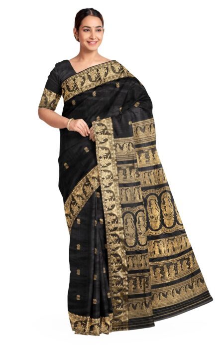 Handwoven Baluchari Silk Saree Black - Image 2