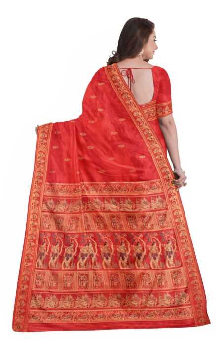 Baluchari Mina Silk Saree Red - Image 2