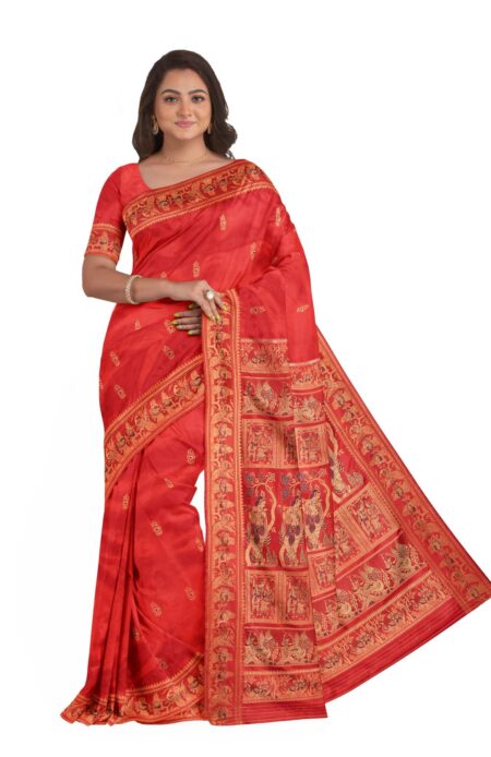 Baluchari Mina Silk Saree Red