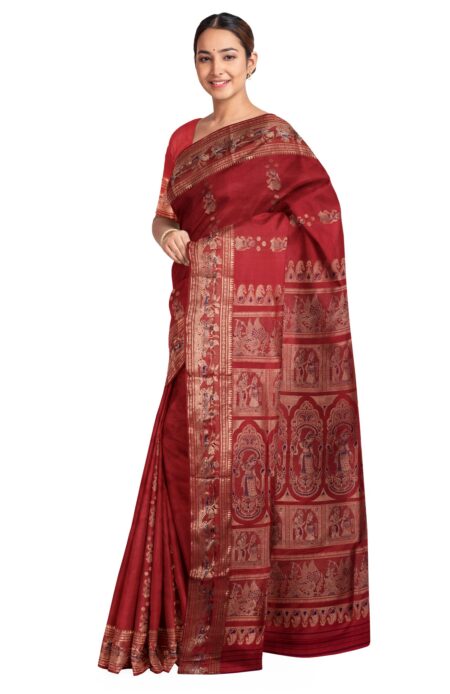 Baluchari Silk Saree Red - Image 3