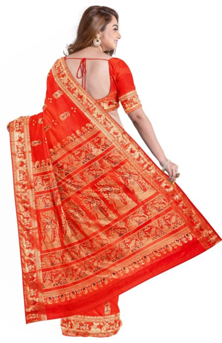 Baluchari Zari Meena Silk Saree - Red - Image 2