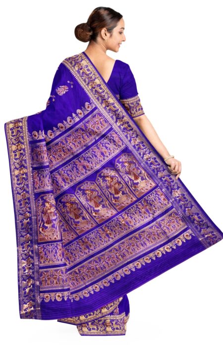 Baluchari Zari Meena Silk Saree Blue - Image 2
